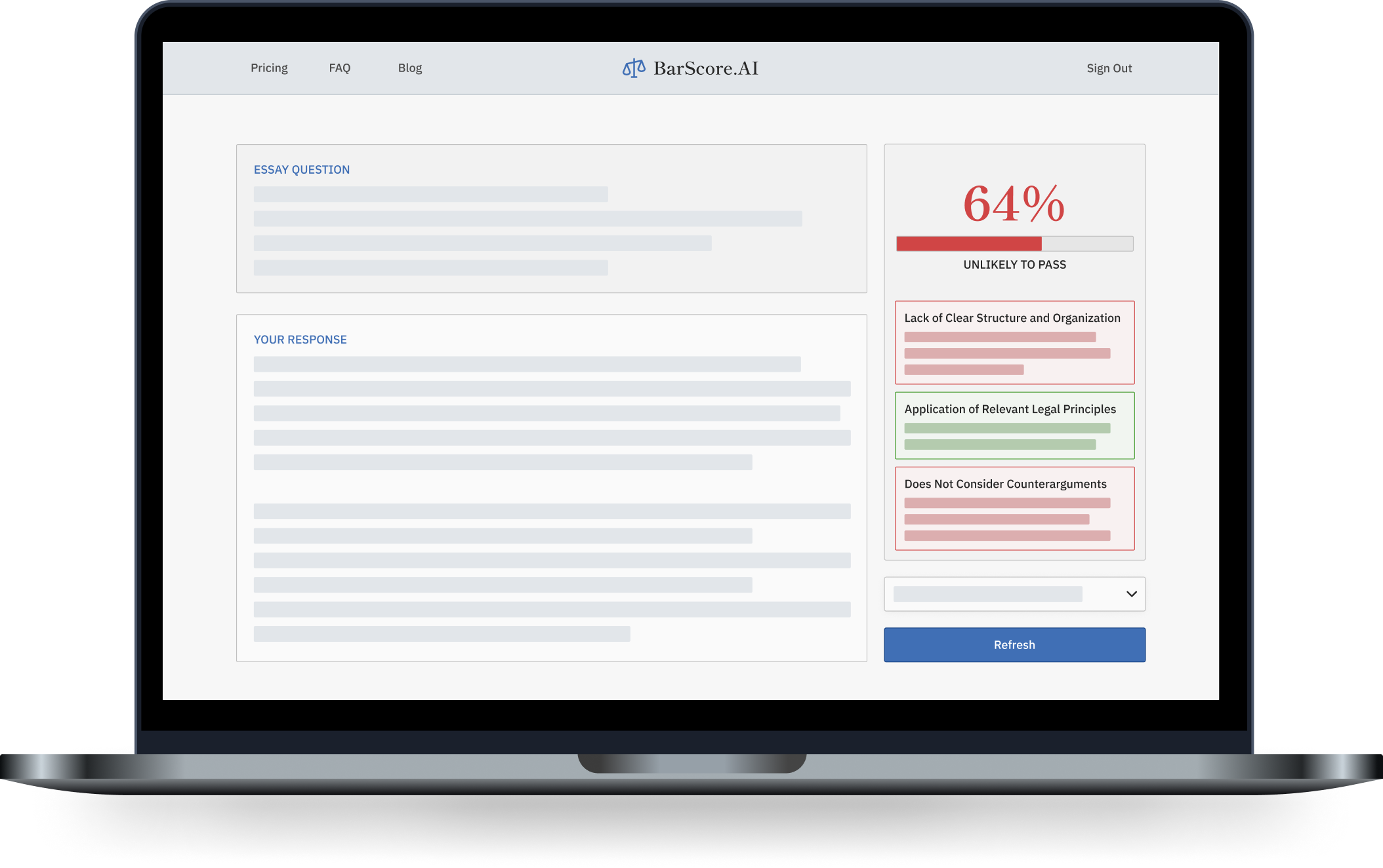 BarScore AI Essay Grading Platform - Interactive interface showing real-time bar exam essay feedback